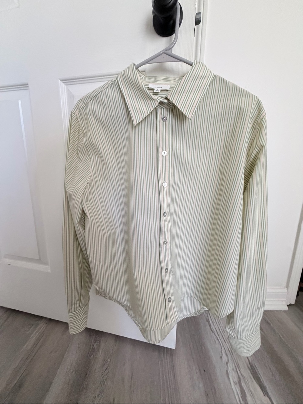 Women's Light Green Stripe Button-Down Shirt